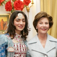 Noorestani with the First Lady Laura Bush at the Embassy of Afghanistan during an event of the U.S.-Afghan Women’s Council. Mrs. Bush serves as an Honorary Advisor of Council.